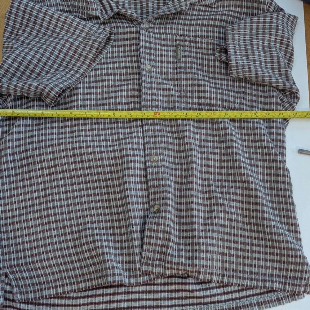 Men's Vintage 90's Columbia Short Sleeve Button up Blue/Black/red Shirt, Large